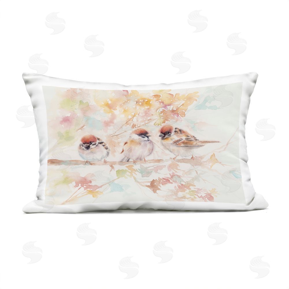 Cady Driver Trio of Birds on Watercolor Branch Outdoor Printed Throw Pillow
