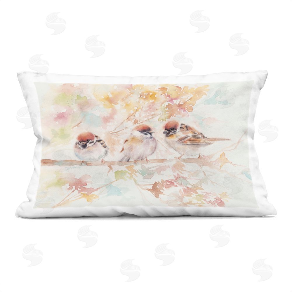Cady Driver Trio of Birds on Watercolor Branch Indoor Printed Throw Pillow