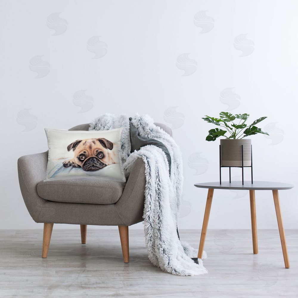 Cady Driver Innocent Pug Relaxing Printed Indoor Throw Pillow in Room