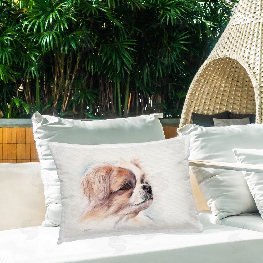 Cady Driver Expressive Dog Face Portrait Outdoor Printed Throw Pillow on Patio