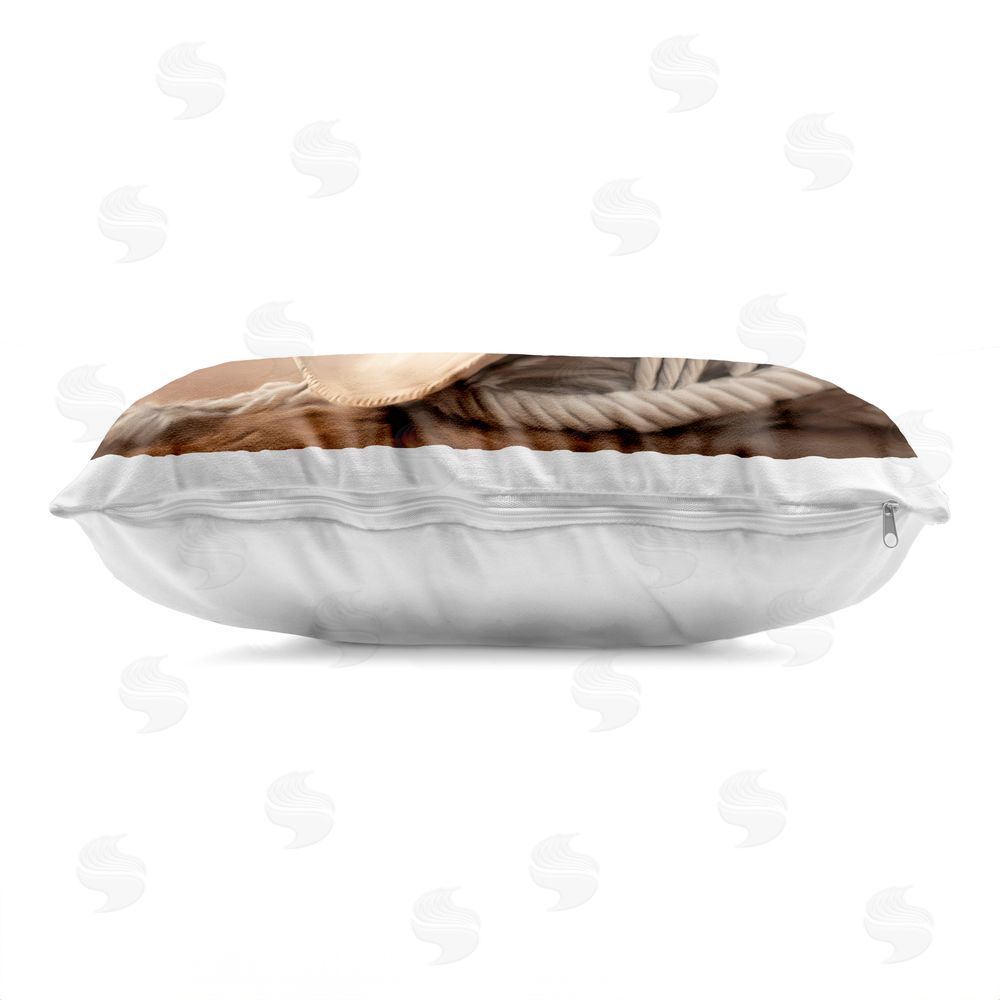 Kim Allen White Cowboy Hat Indoor Plush Polyester Lumbar Pillow Zipper Detail