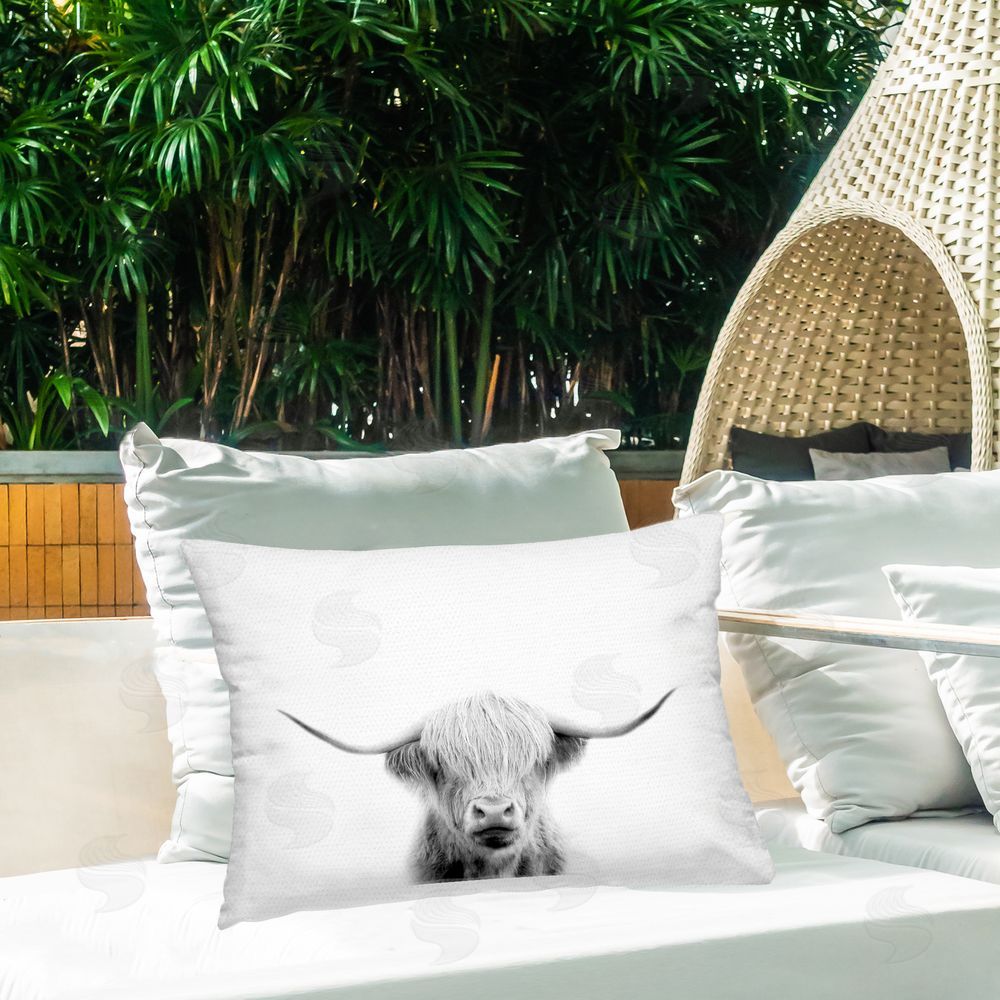 Leah Straatsma Scottish Cow Portrait Outdoor Quick-Dry Polyester Printed Lumbar Pillow on Patio