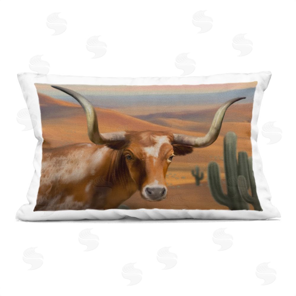 Matthew Piotrowicz Longhorn Western Landscape Indoor Plush Polyester Lumbar Pillow