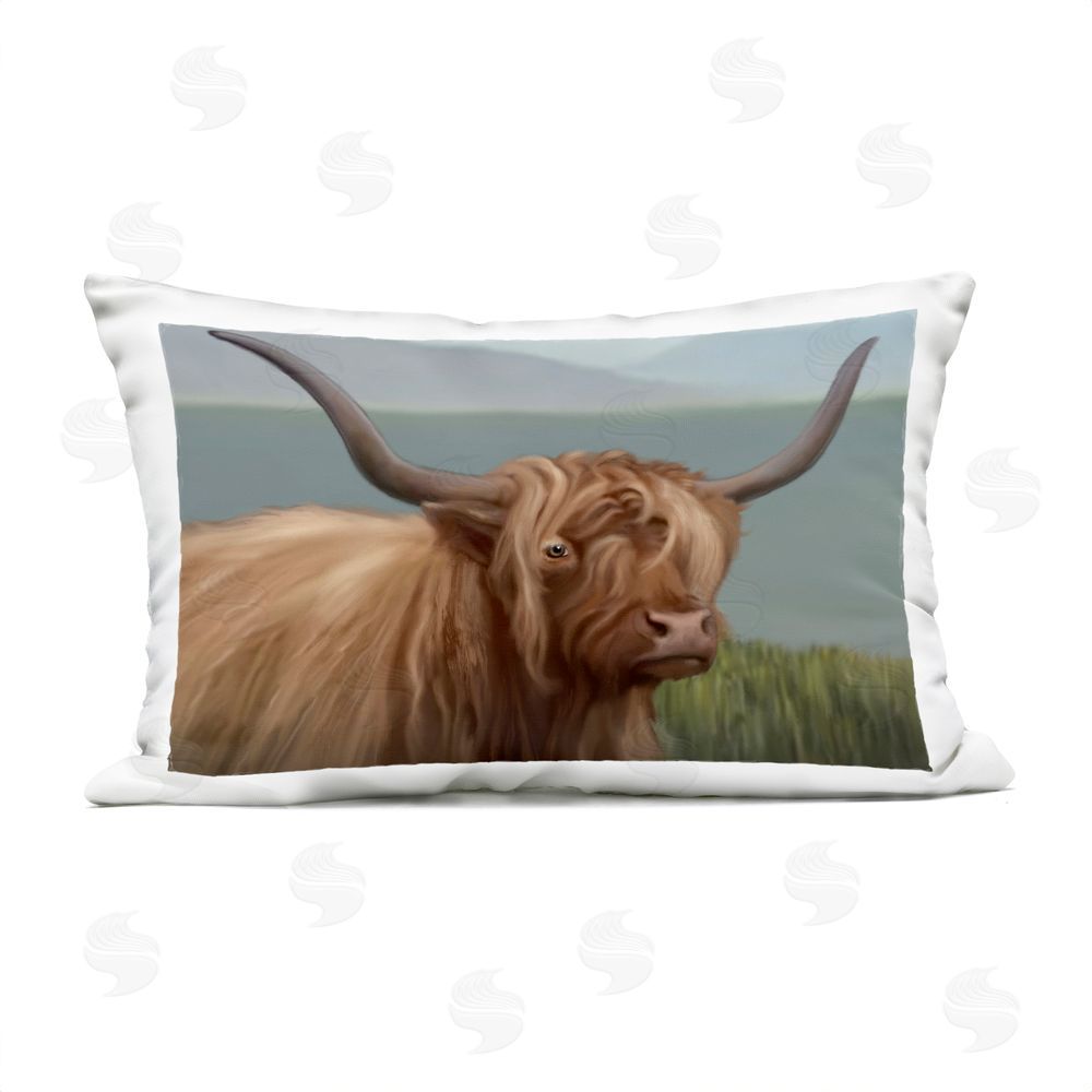Matthew Piotrowicz Scottish Highland Cattle Landscape Outdoor Quick-Dry Polyester Lumbar Pillow