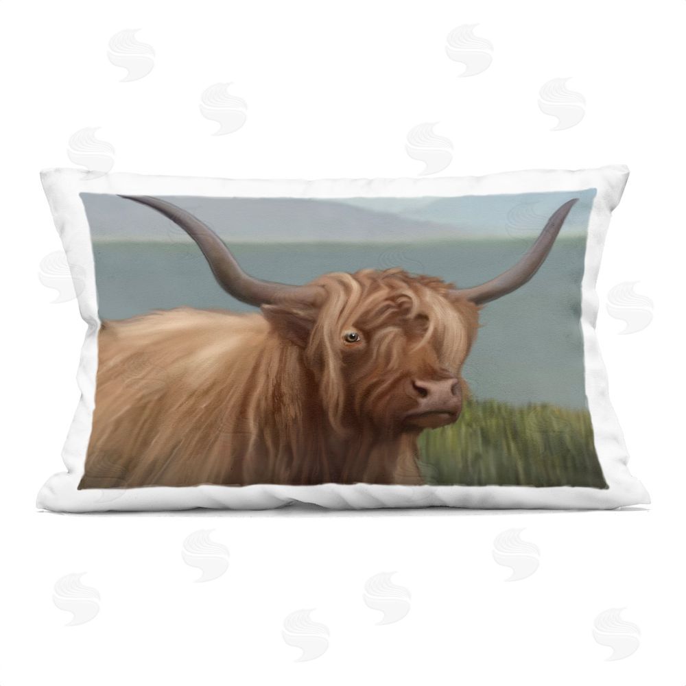 Matthew Piotrowicz Scottish Highland Cattle Landscape Indoor Plush Polyester Lumbar Pillow