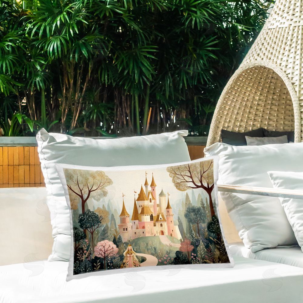 Christine Simpson Art Whimsical Castle Path Outdoor Quick-Dry Polyester Printed Lumbar Pillow on Patio