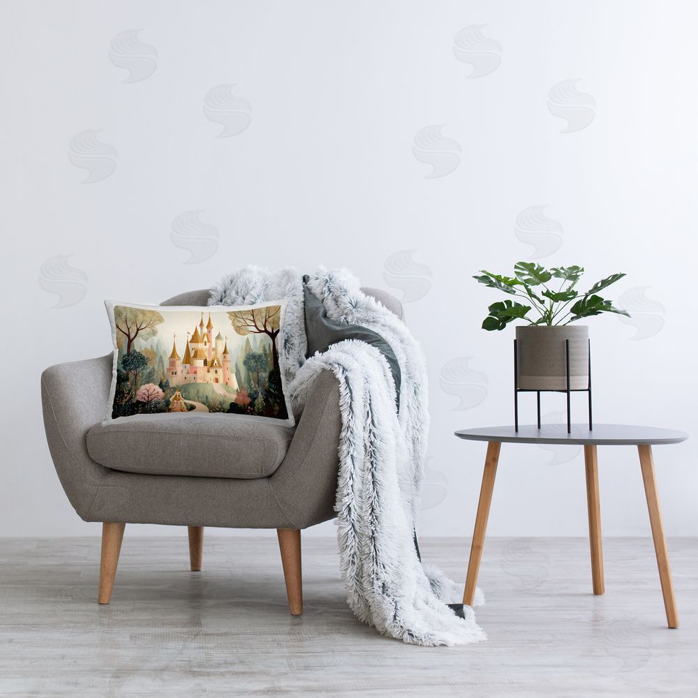 Christine Simpson Art Whimsical Castle Path Plush Polyester Printed Lumbar Pillow on Chair