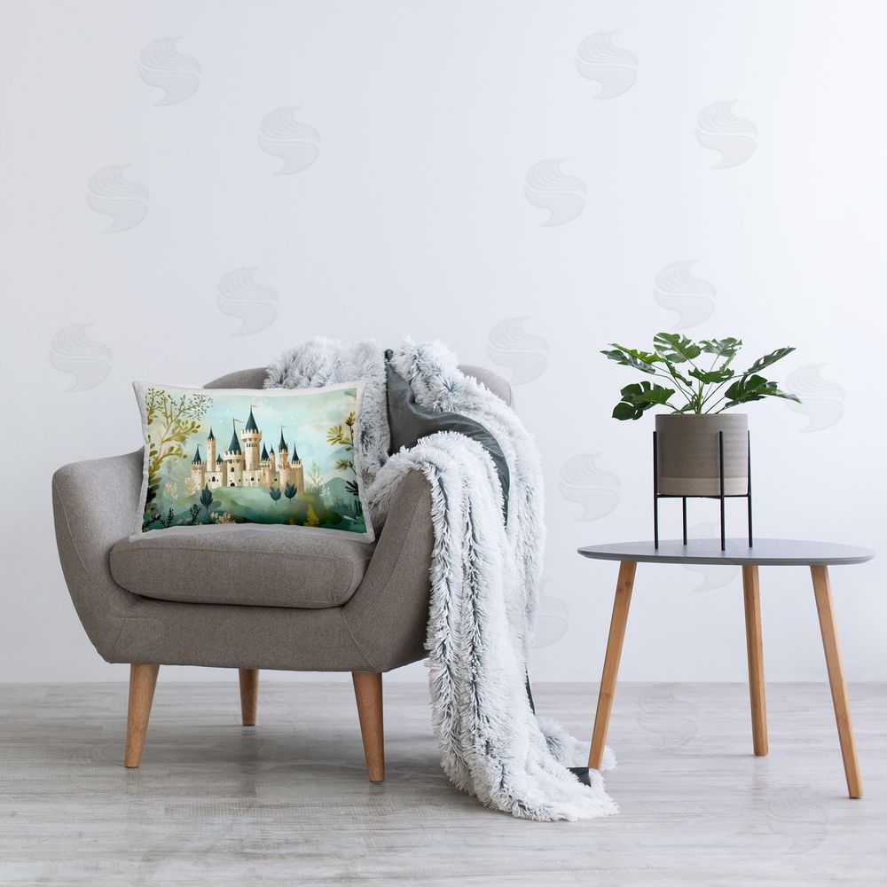 Christine Simpson Art Princess' Castle View Plush Polyester Printed Lumbar Pillow on Chair