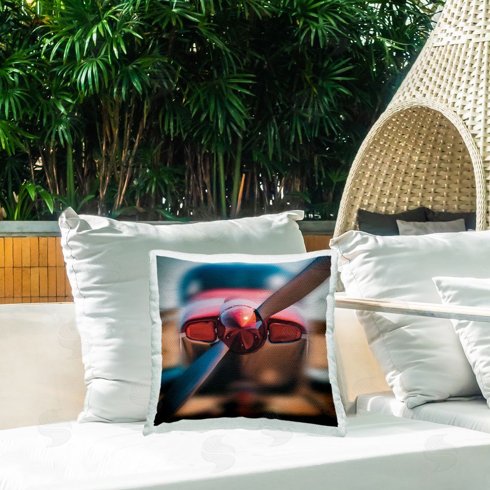 Renel Peters Red Aircraft Propeller Outdoor Quick-Dry Polyester Printed Square Pillow on Patio