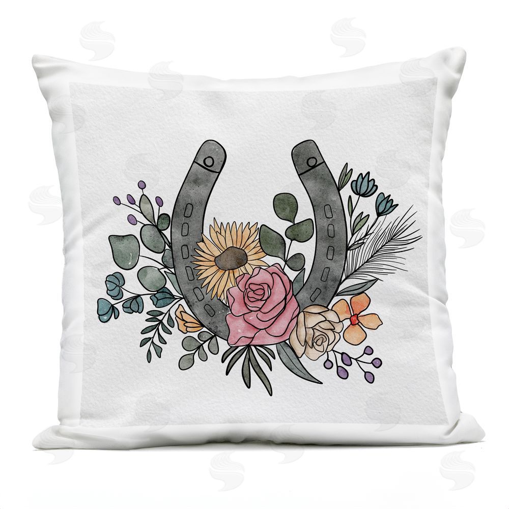 Alisha Kiara Design Boho Floral Horseshoe Outdoor Quick-Dry Polyester Square Throw Pillow