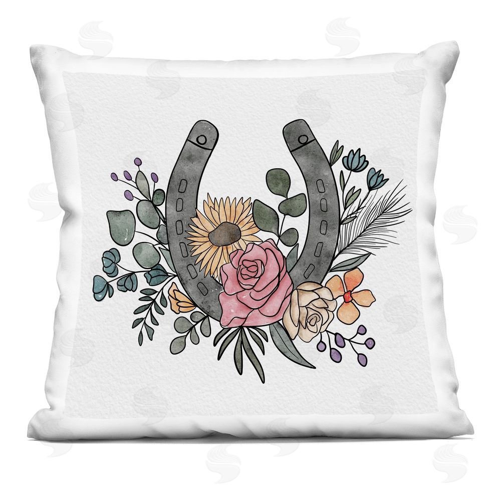 Alisha Kiara Design Boho Floral Horseshoe Indoor Plush Polyester Square Throw Pillow