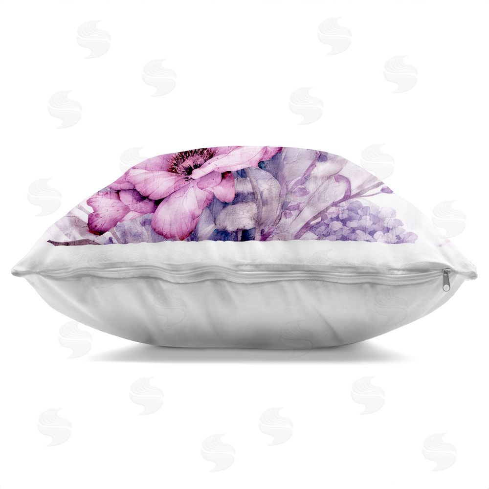 Kim Allen Purple & Blush Florals Indoor Plush Polyester Square Throw Pillow Zipper Detail
