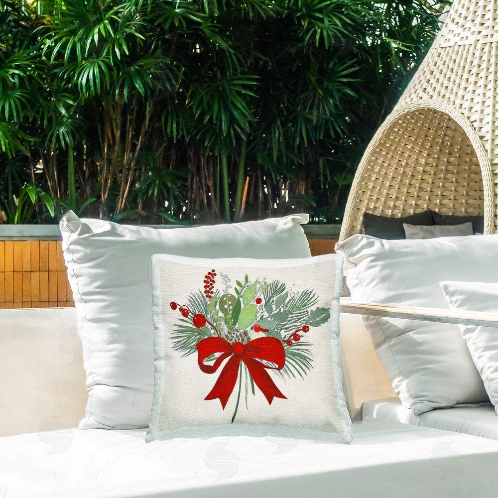 Tava Studios Merry Berry Bow Outdoor Square Pillow on Patio