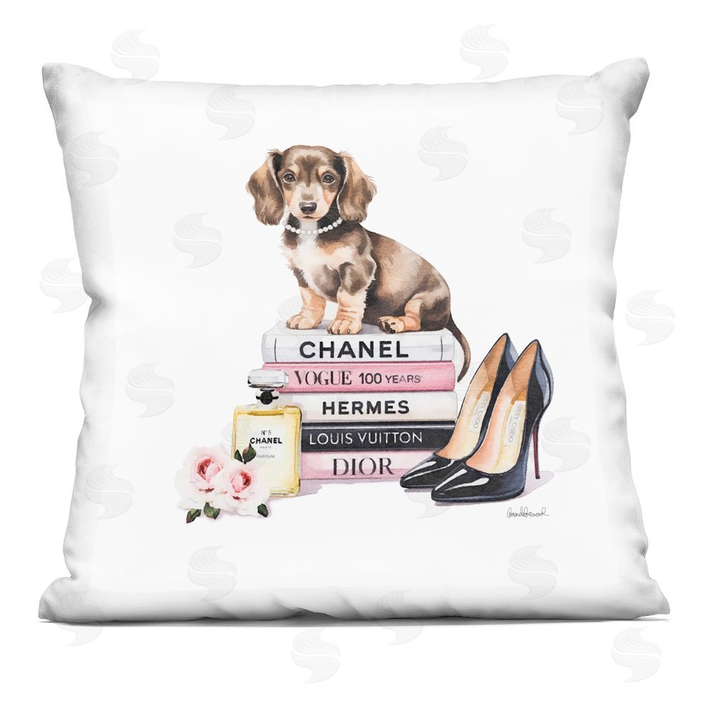 Amanda Greenwood Luxury Fashion Books & Dog Indoor Plush Polyester Square Throw Pillow