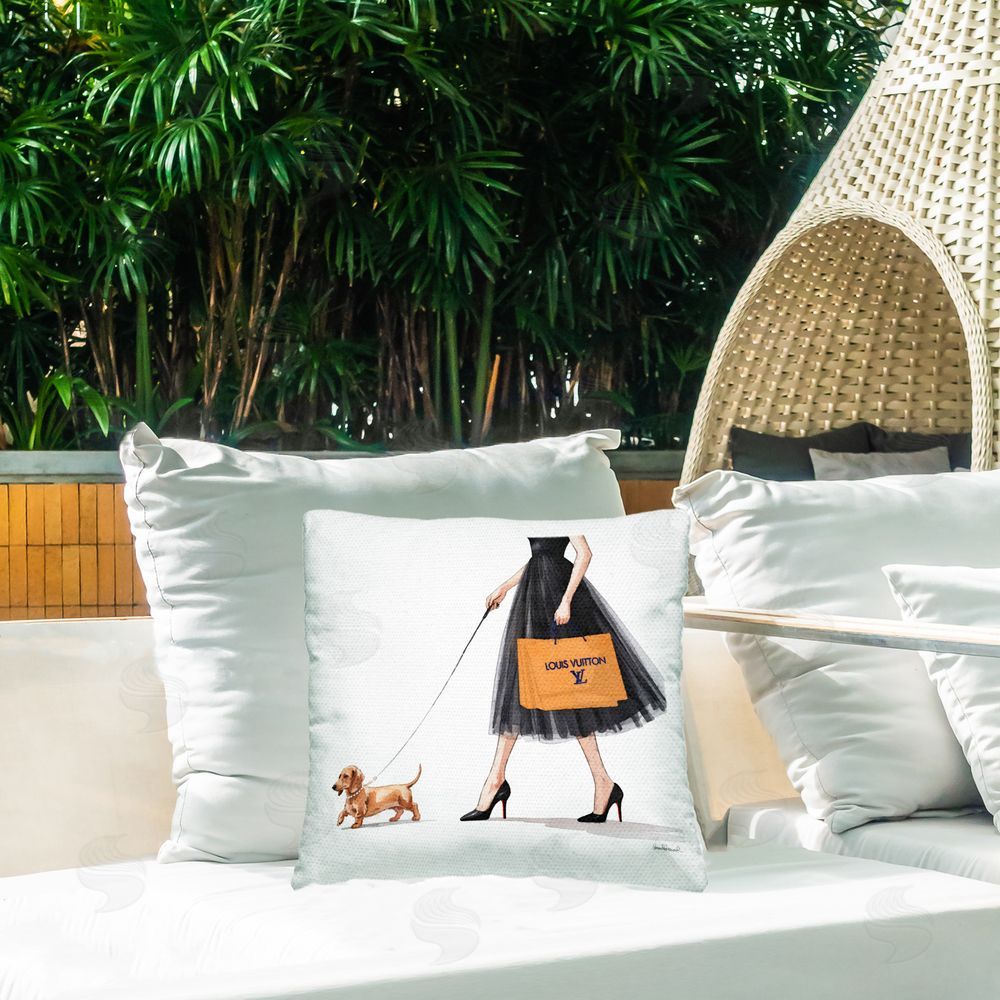 Amanda Greenwood Fashionable Dog Walking Outdoor Quick-Dry Polyester Printed Square Pillow on Patio
