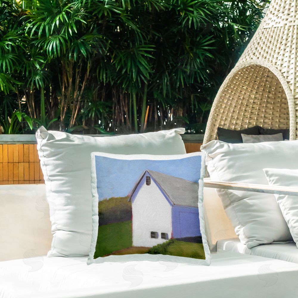 Carol Young White Barn with Cool Light Outdoor Quick-Dry Polyester Printed Square Pillow on Patio