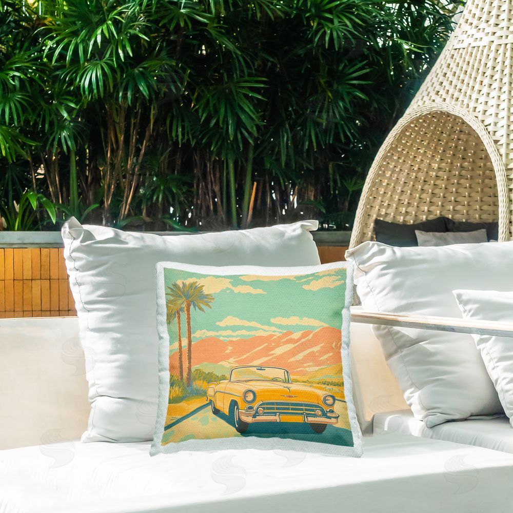 Walker Noble Yellow Convertible by Palm Trees Outdoor Quick-Dry Polyester Printed Square Pillow on Patio