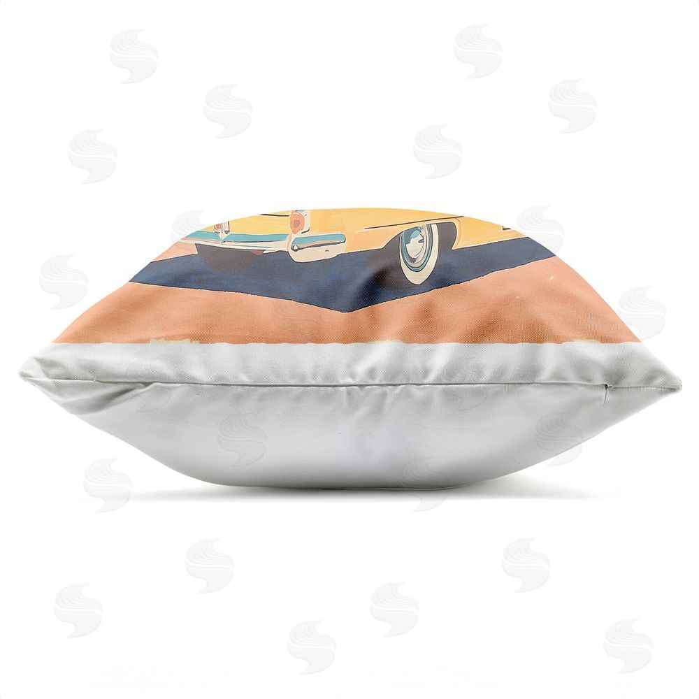 Walker Noble Classic Yellow Coupe & Palm Trees Outdoor Quick-Dry Polyester Square Throw Pillow Zipper Detail