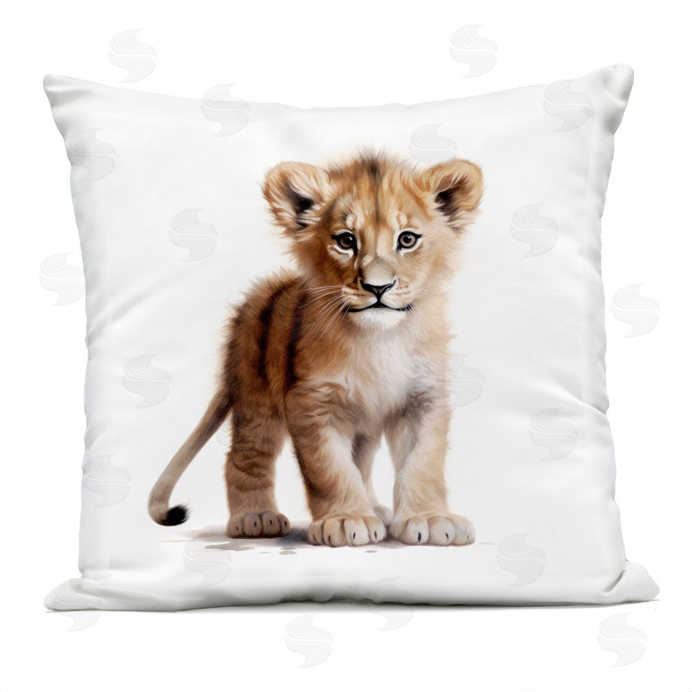 Ray Powers Lion Cub's Gentle Gaze Outdoor Quick-Dry Polyester Square Throw Pillow