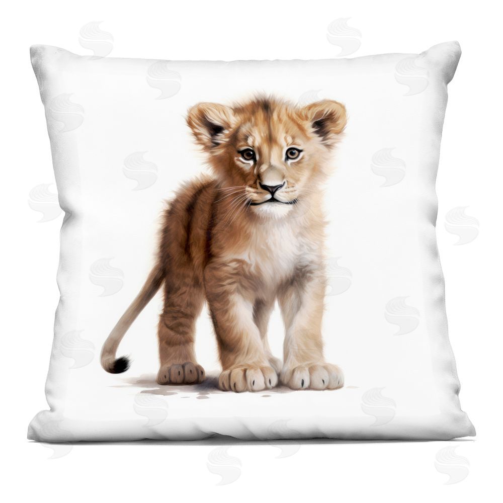 Ray Powers Lion Cub's Gentle Gaze Indoor Plush Polyester Square Throw Pillow