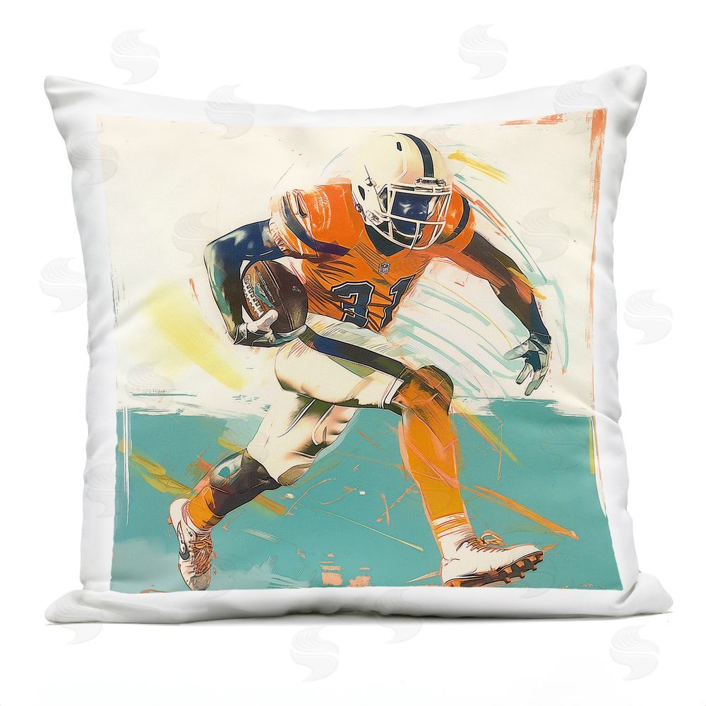 Steve Hunziker Football Dash in Motion Outdoor Quick-Dry Polyester Square Throw Pillow