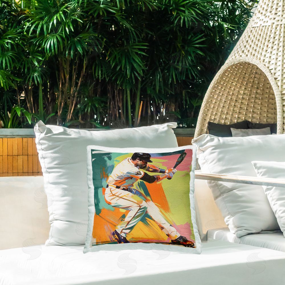 Steve Hunziker Baseball Swing in Motion Outdoor Quick-Dry Polyester Printed Square Pillow on Patio