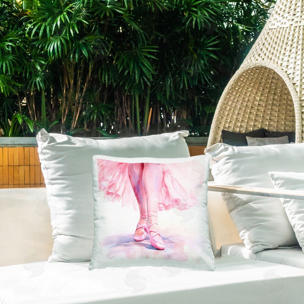 Andrea Haase Ballerina with Pink Pointe Shoes Outdoor Quick-Dry Polyester Printed Square Pillow on Patio