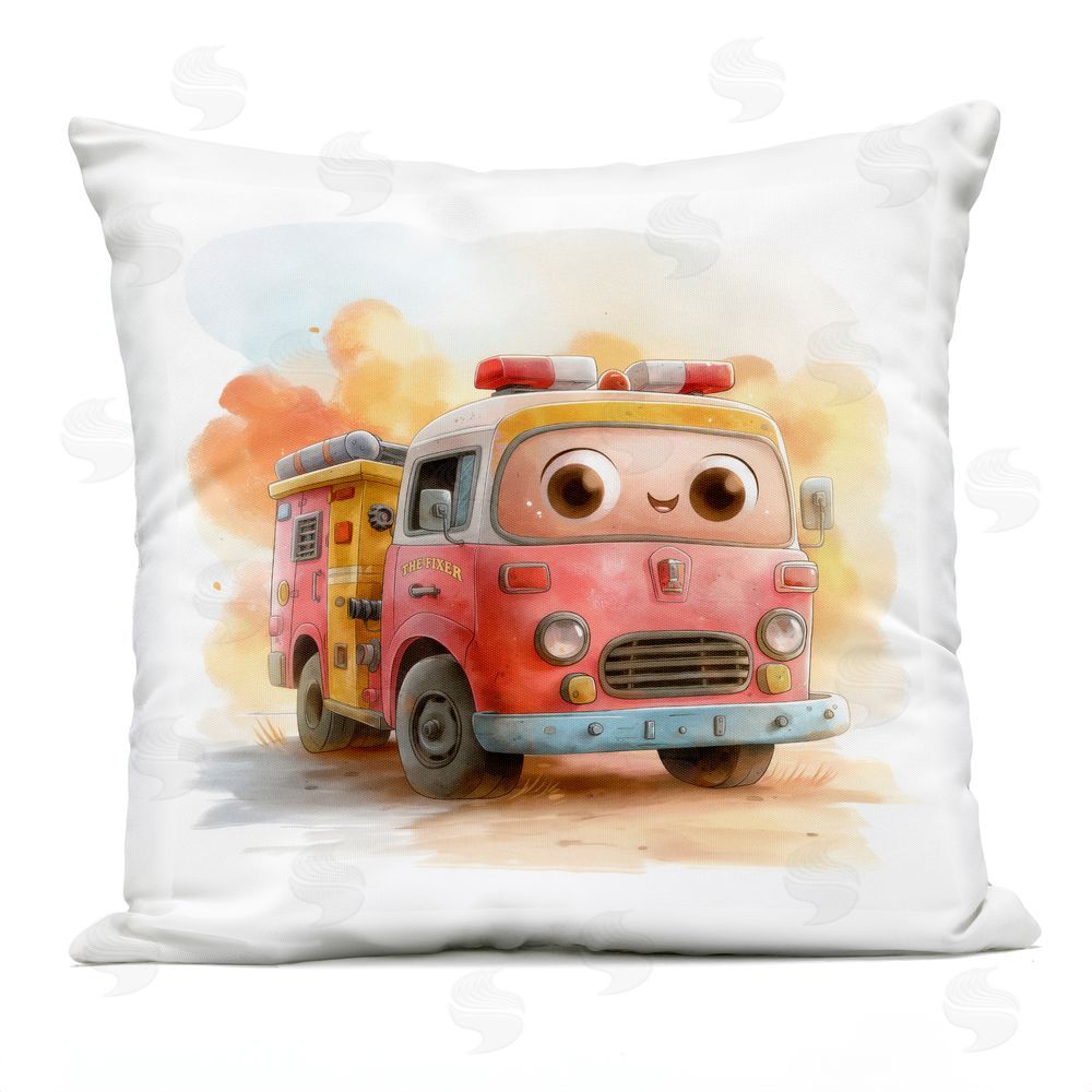 Steve Hunziker Smiling Vintage Firetruck Outdoor Quick-Dry Polyester Square Throw Pillow
