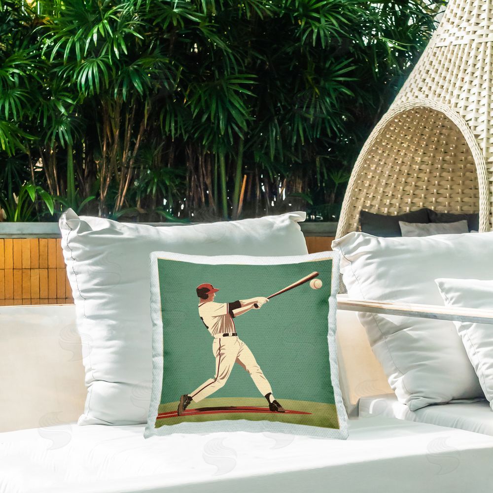 Lazar Studio Classic Baseball Swing Outdoor Quick-Dry Polyester Printed Square Pillow on Patio