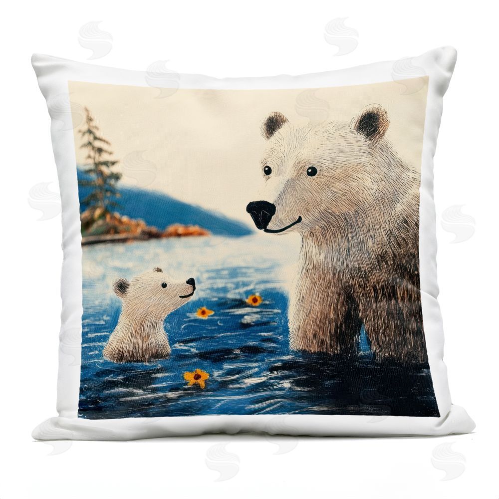 YASHNA Floating Furballs Mom & Cub Outdoor Quick-Dry Polyester Square Throw Pillow