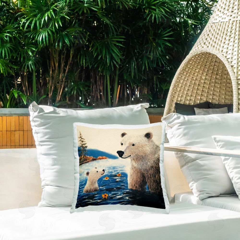 YASHNA Floating Furballs Mom & Cub Outdoor Quick-Dry Polyester Printed Square Pillow on Patio