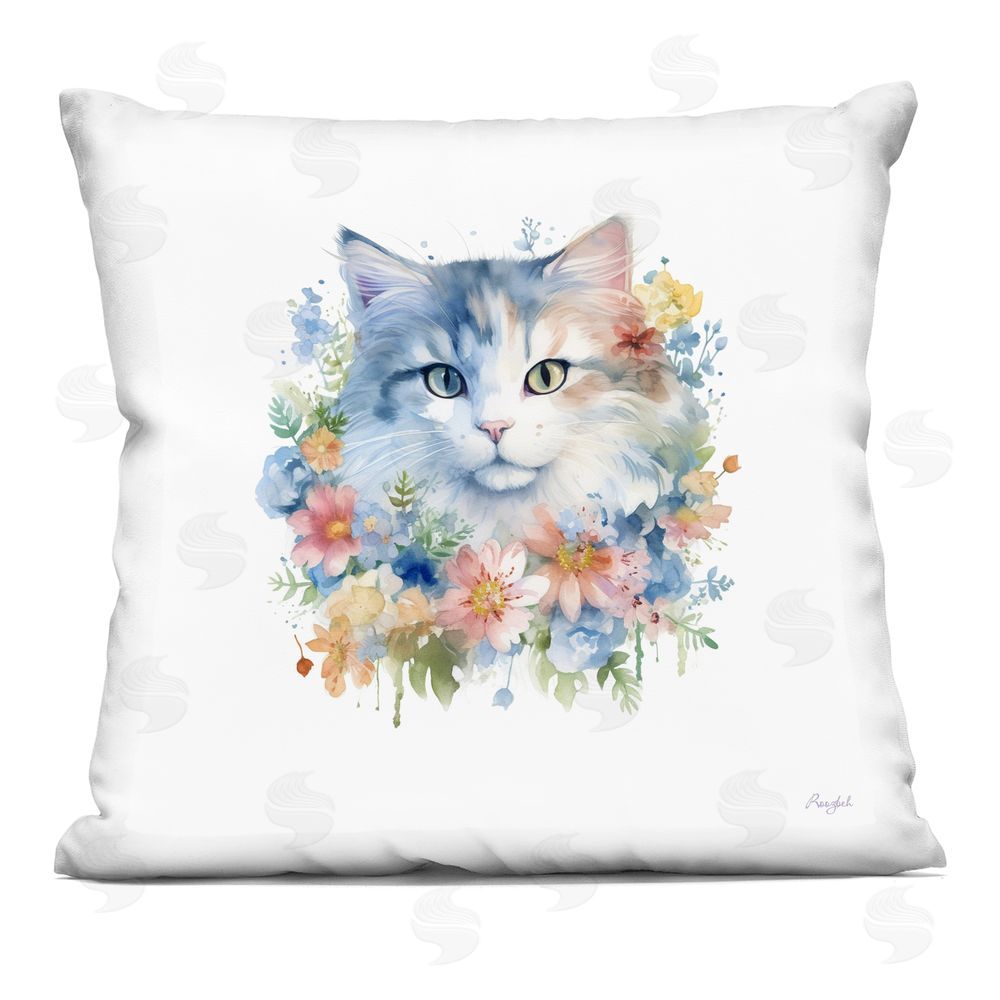 Roozbeh Flower Power Pastel Kitty Indoor Plush Polyester Square Throw Pillow