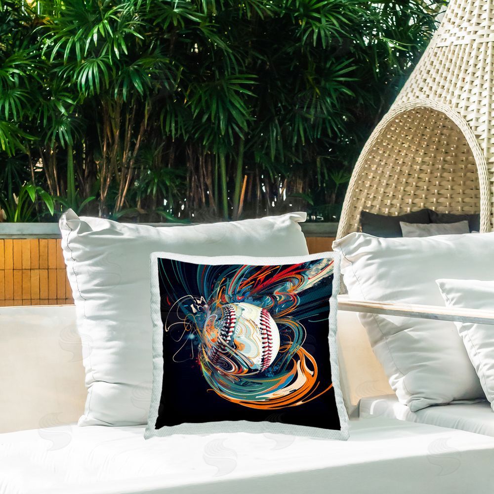 Lazar Studio Dynamic Motion Swirls Baseball Outdoor Quick-Dry Polyester Printed Square Pillow on Patio