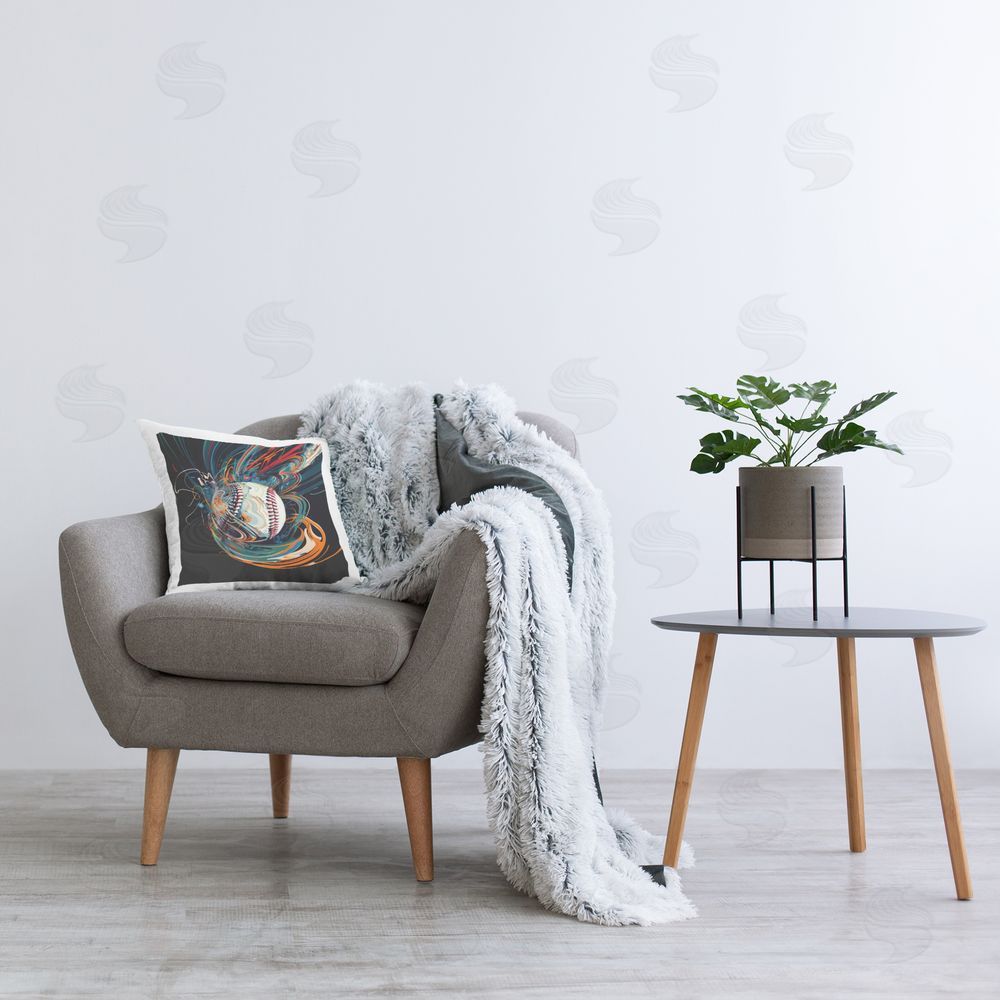 Lazar Studio Dynamic Motion Swirls Baseball Plush Polyester Printed Square Pillow on Chair