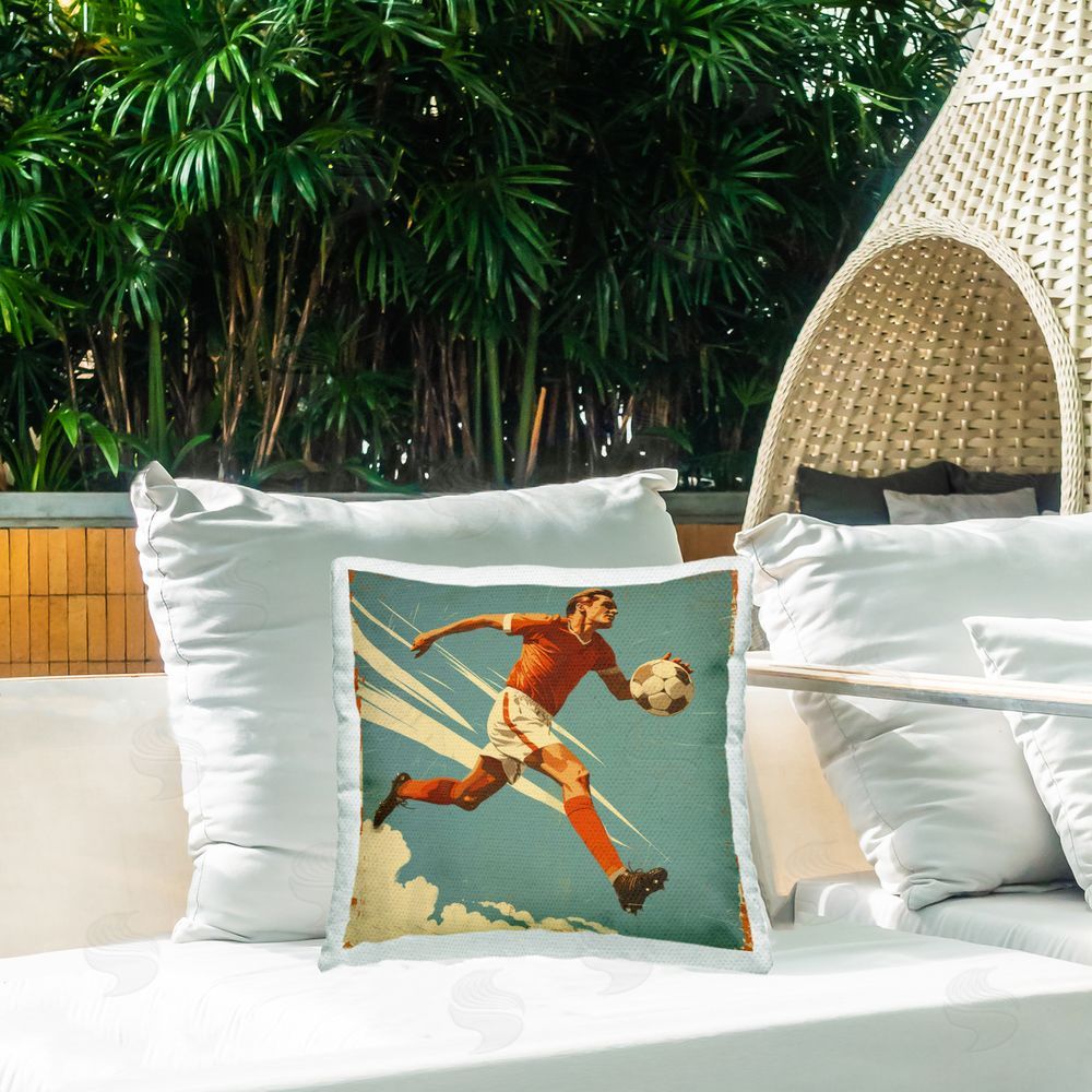 Lazar Studio Vintage Soccer Hero Dash Outdoor Quick-Dry Polyester Printed Square Pillow on Patio
