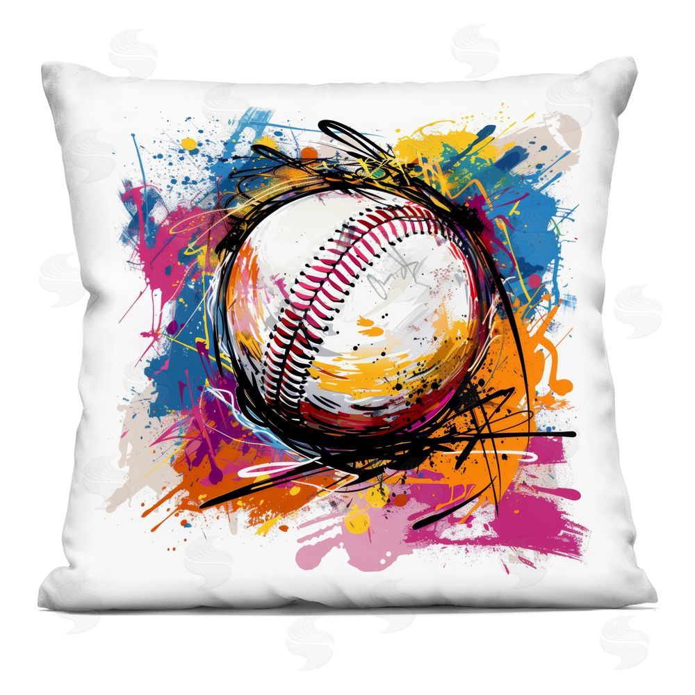 Lazar Studio Dynamic Motion Baseball Splatter Indoor Plush Polyester Square Throw Pillow