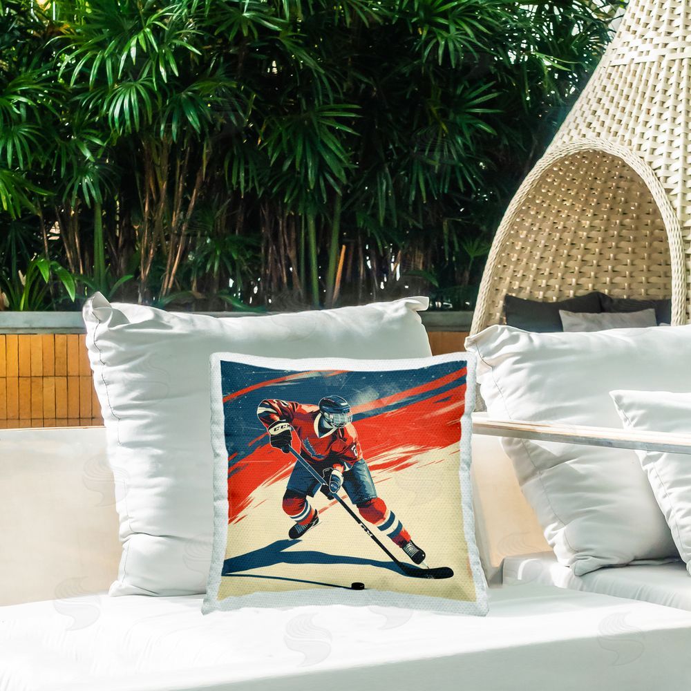 Lazar Studio Dynamic Hockey Moment Outdoor Quick-Dry Polyester Printed Square Pillow on Patio