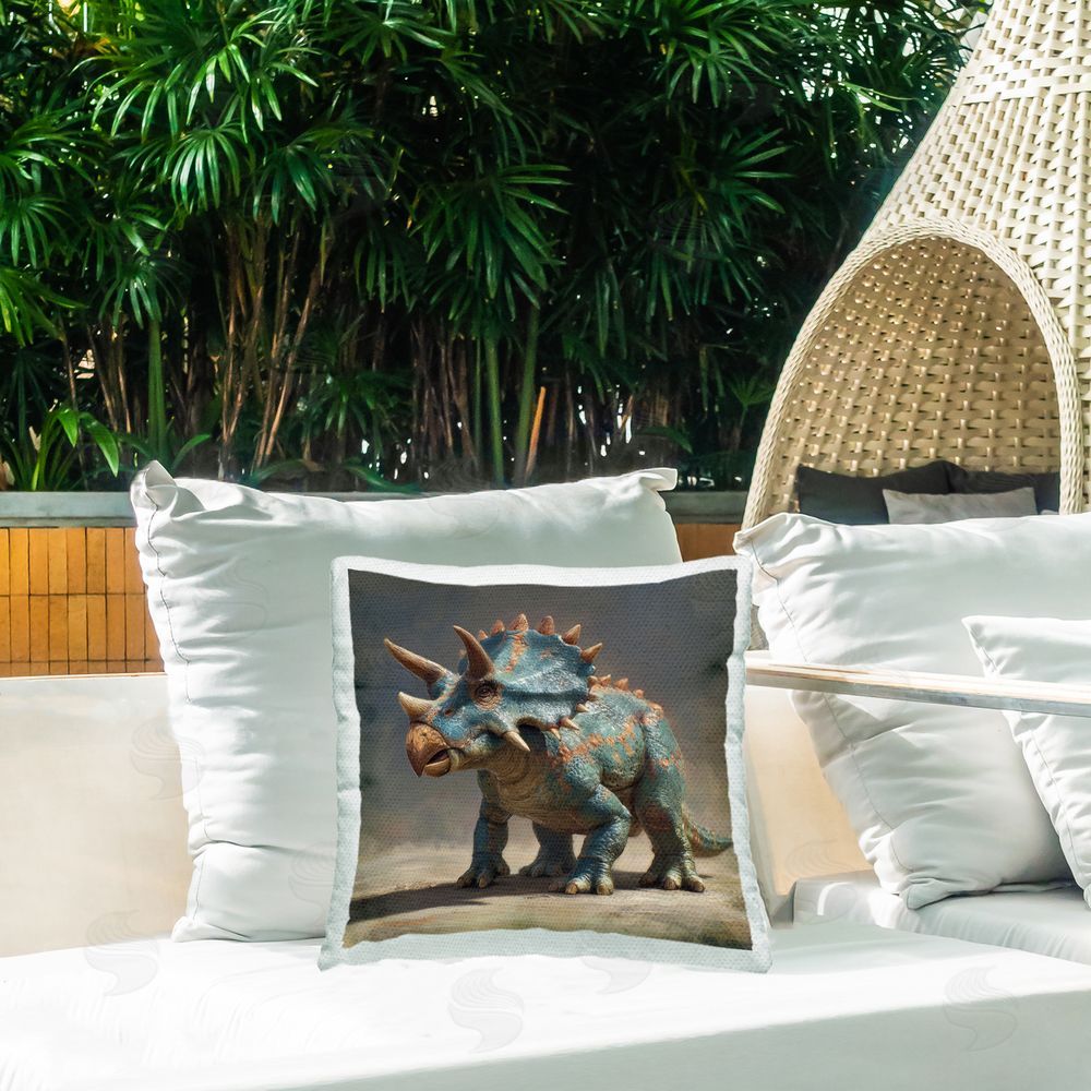 Wumples Horned Triceratops at Sunrise Outdoor Quick-Dry Polyester Printed Square Pillow on Patio