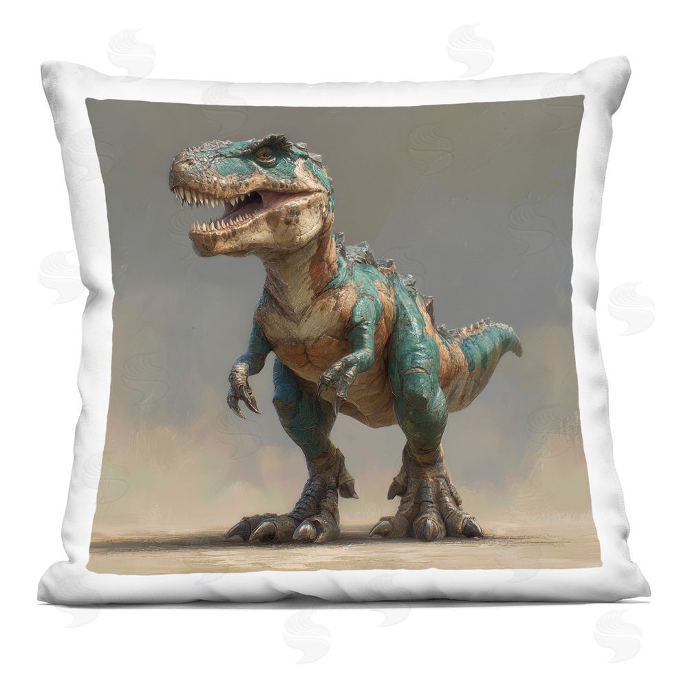 Wumples Turquoise T-Rex Study Indoor Plush Polyester Square Throw Pillow