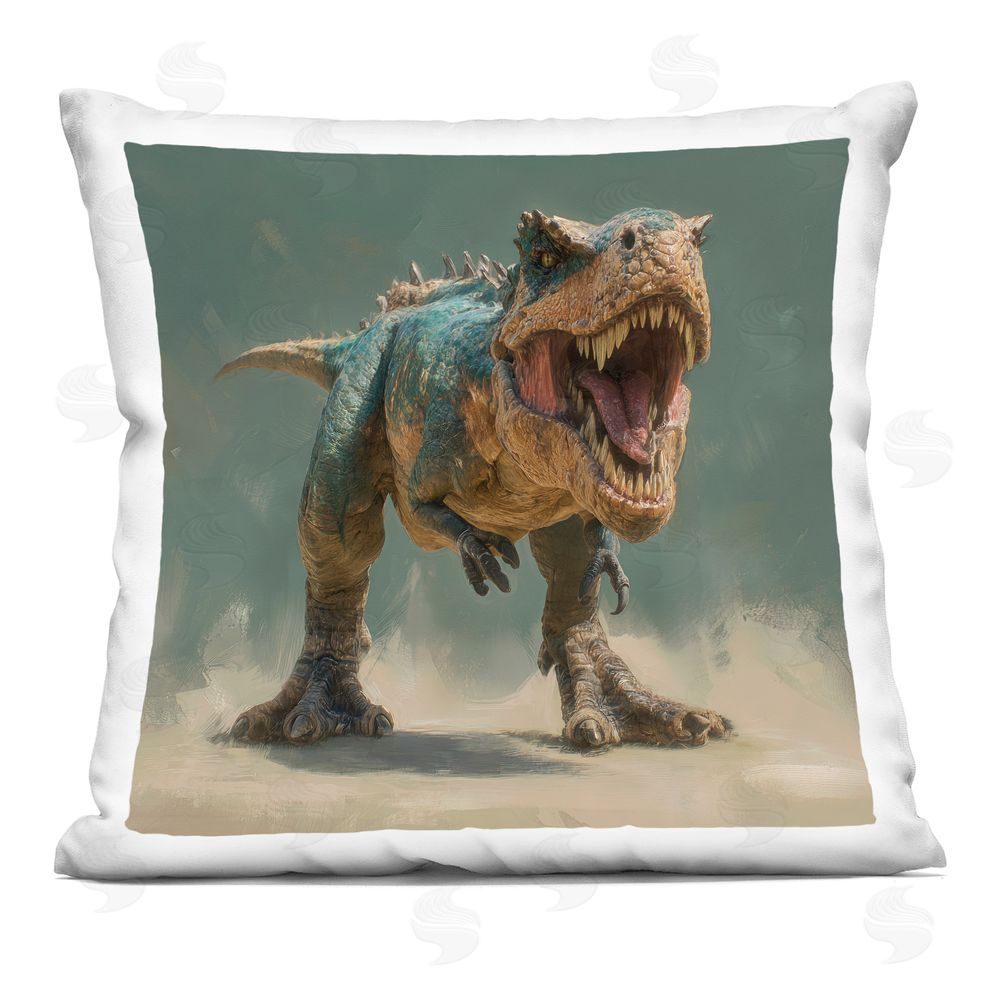 Wumples Roaring T-Rex in Green Indoor Plush Polyester Square Throw Pillow