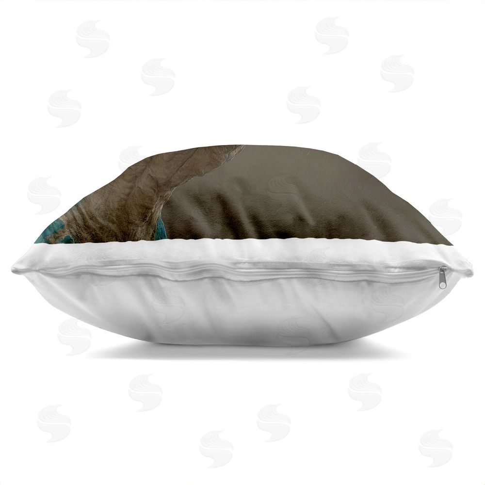 Wumples Cerulean Scaled Dinosaur Detail Indoor Plush Polyester Square Throw Pillow Zipper Detail