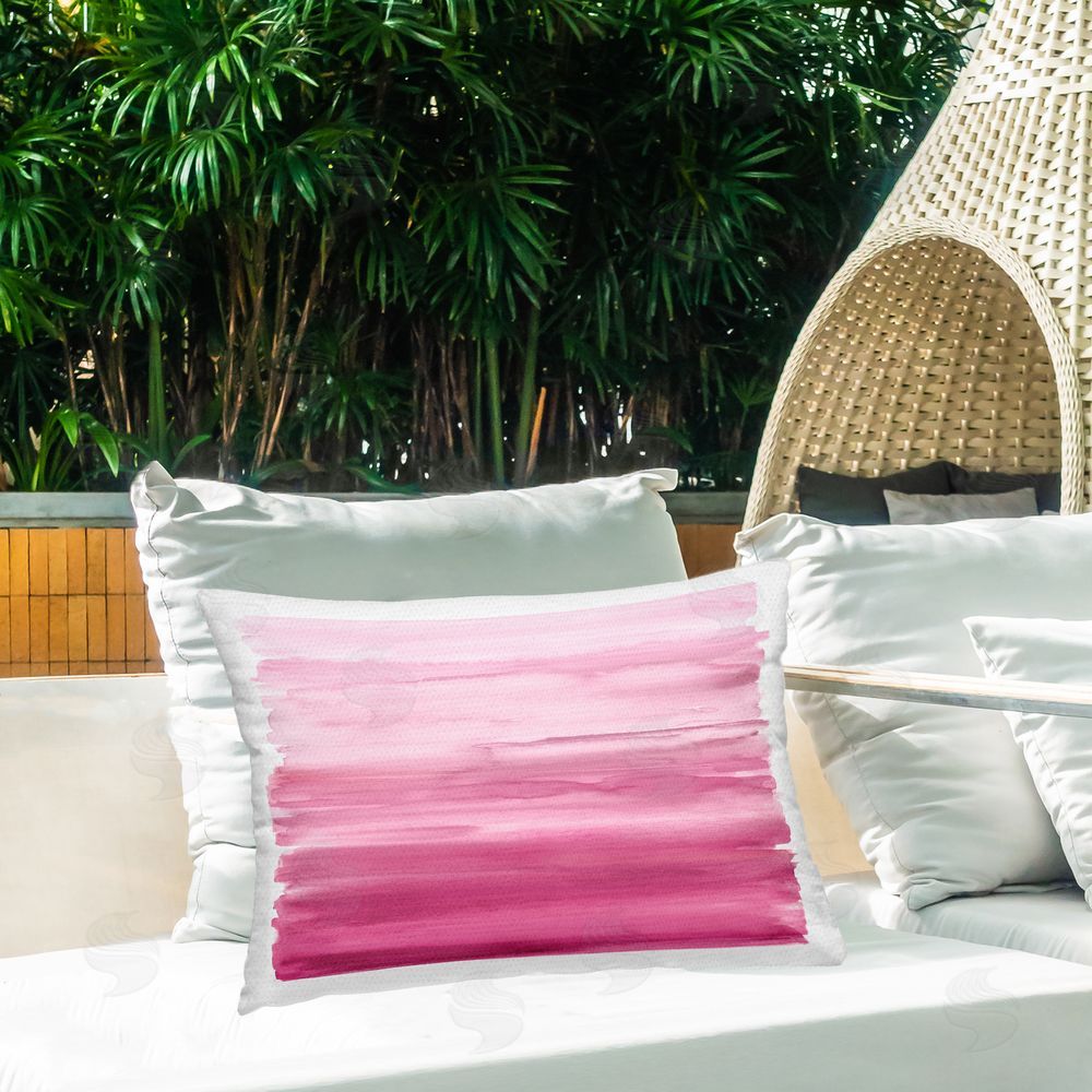 Allie Corbin Ombre Pink Blush Outdoor Quick-Dry Polyester Printed Lumbar Pillow on Patio