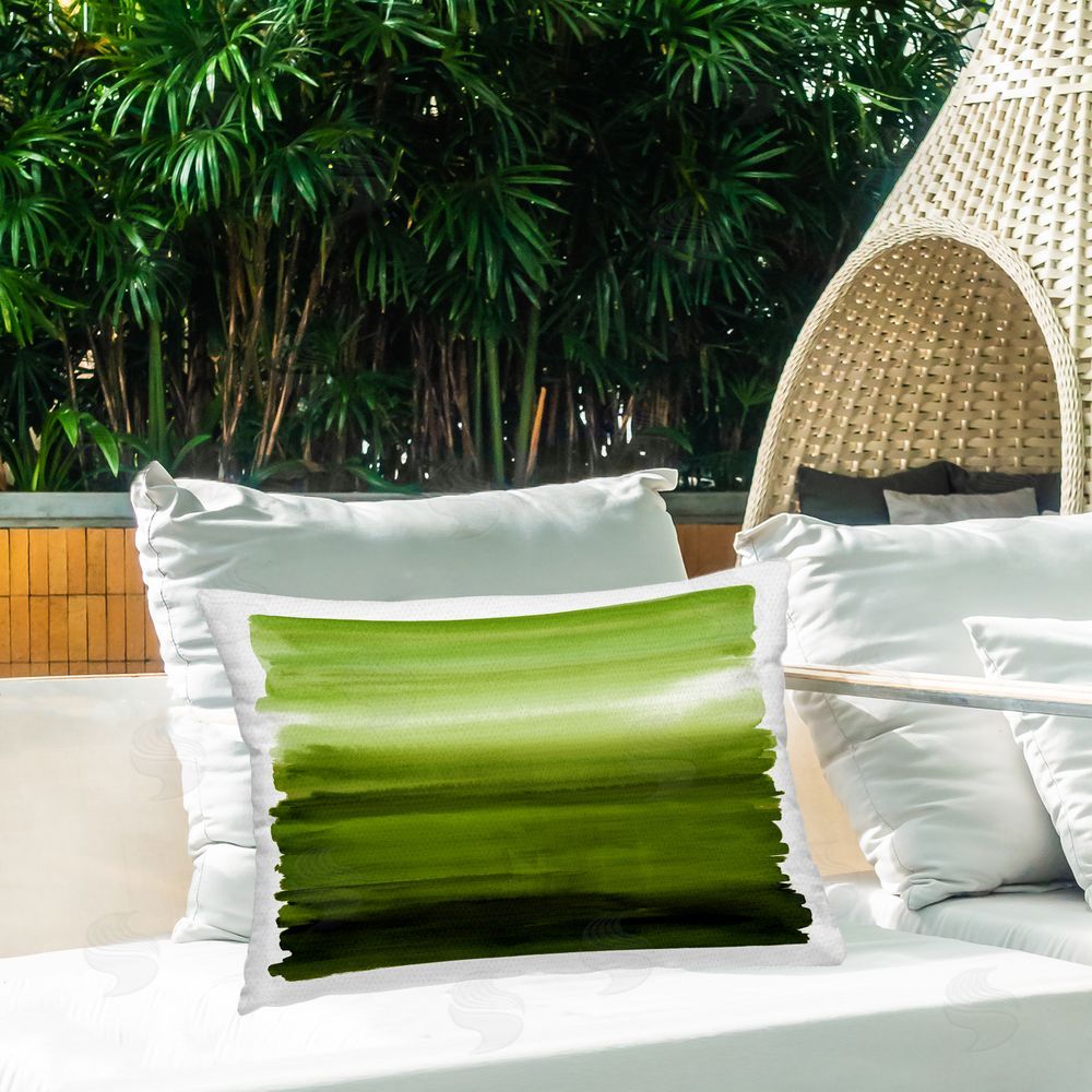Allie Corbin Ombre Green Gradient Outdoor Quick-Dry Polyester Printed Lumbar Pillow on Patio