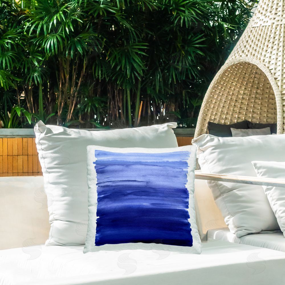 Allie Corbin Indigo Ombre Gradient Outdoor Quick-Dry Polyester Printed Square Pillow on Patio
