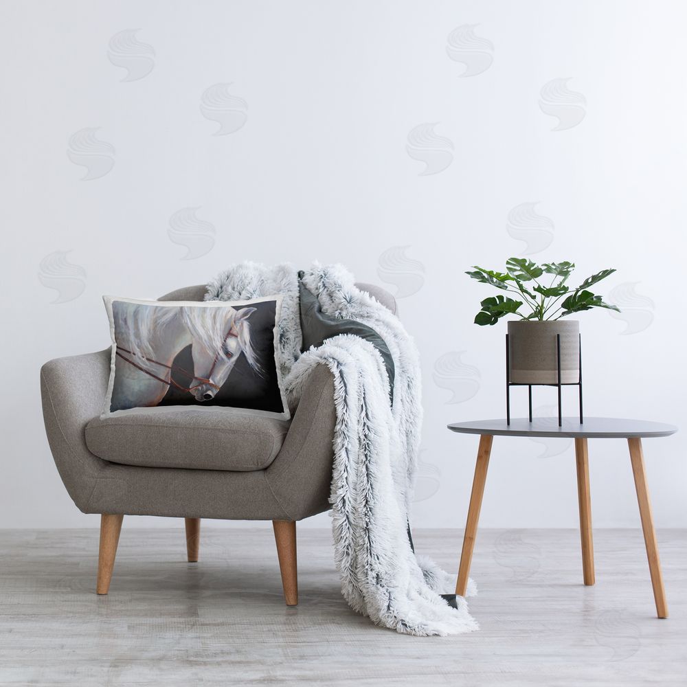 Jadei Graphics Majestic White Mare Plush Polyester Printed Lumbar Pillow on Chair