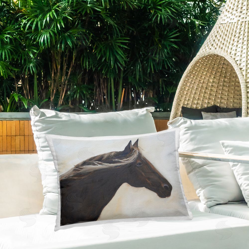 Jadei Graphics The Mare In Profile Outdoor Quick-Dry Polyester Printed Lumbar Pillow on Patio