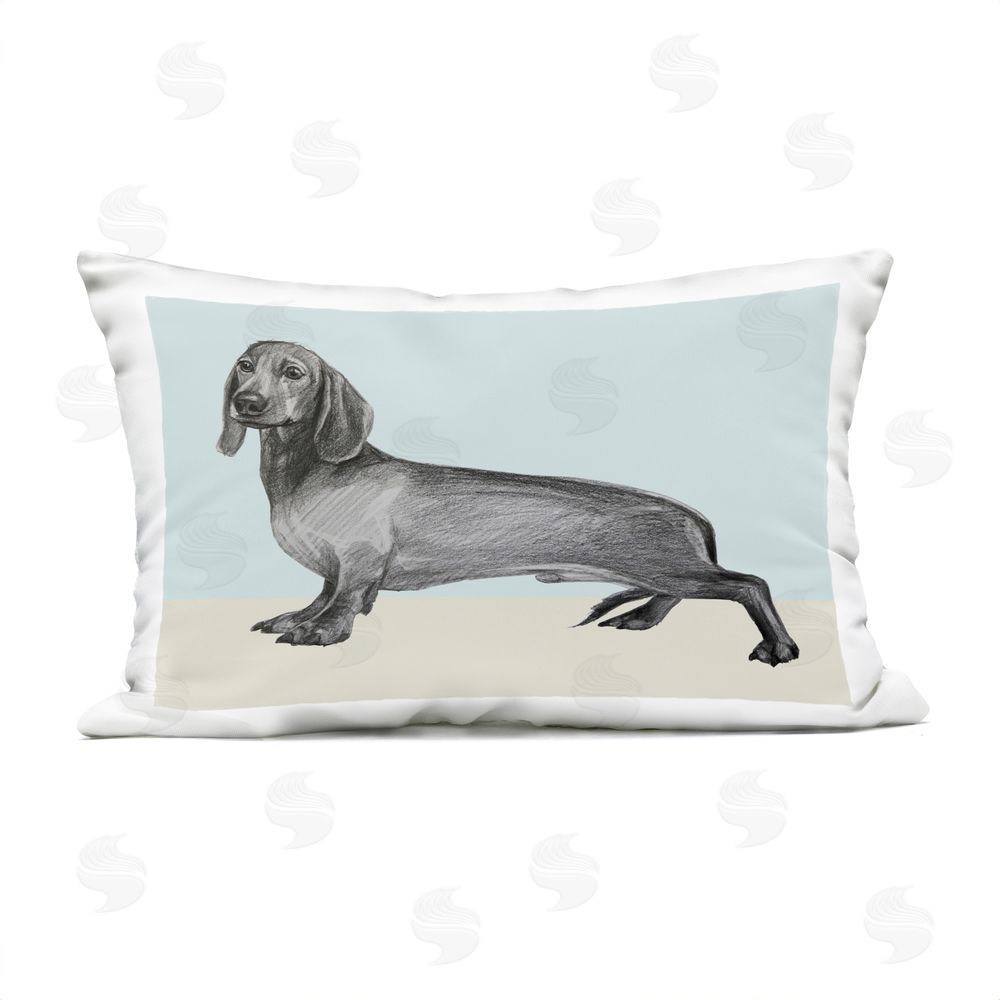Violeta Vollmer Sketched Dachshund on Blue Outdoor Quick-Dry Polyester Lumbar Pillow