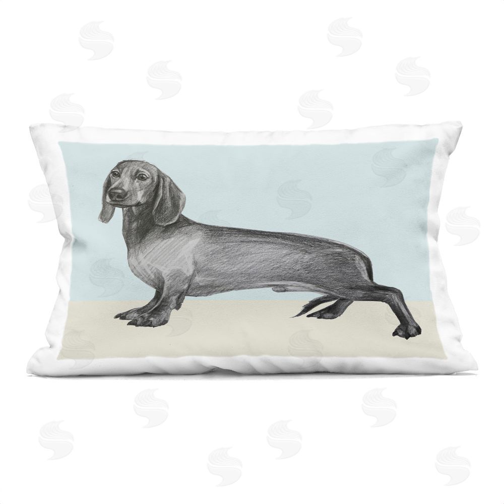 Violeta Vollmer Sketched Dachshund on Blue Indoor Plush Polyester Lumbar Pillow
