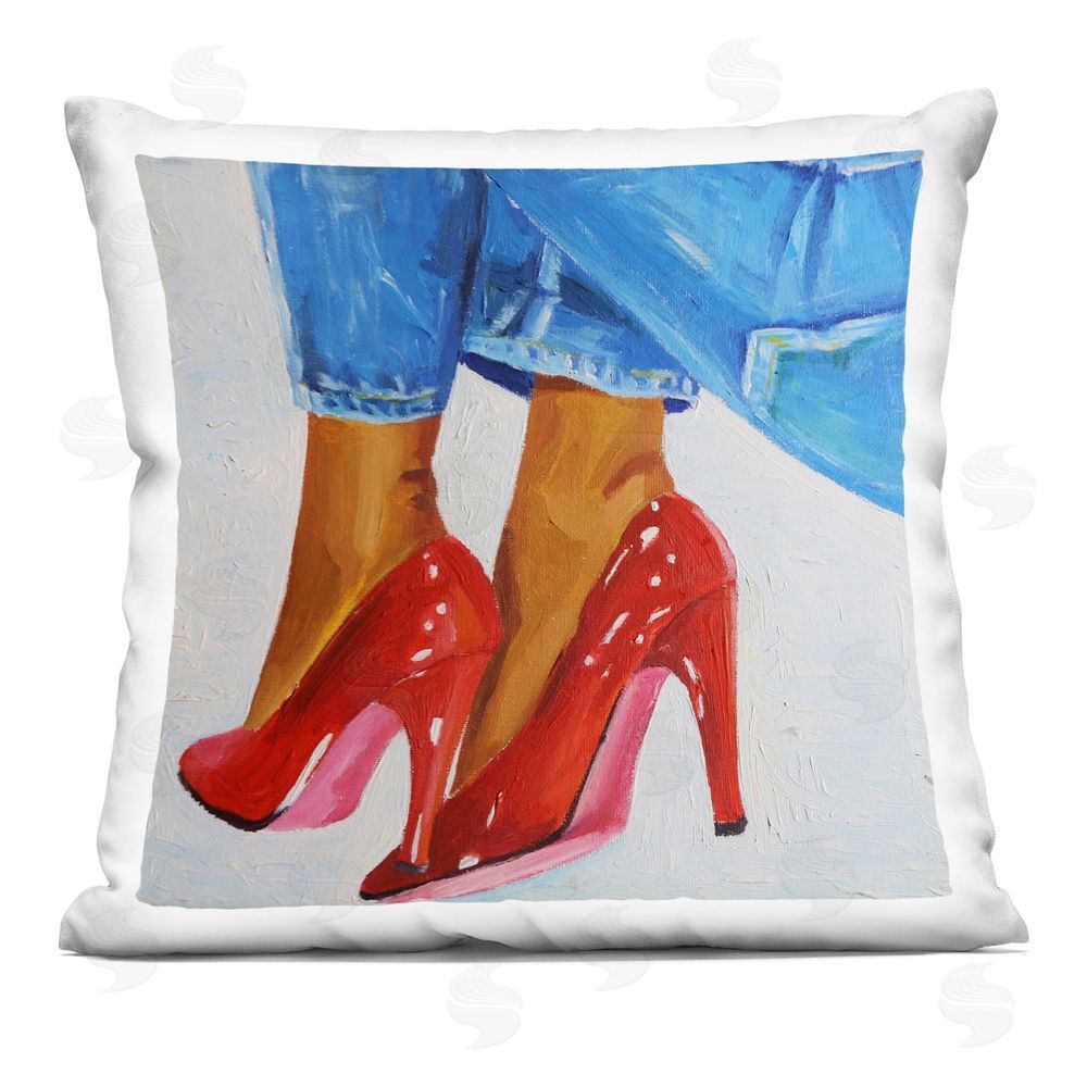 Violeta Vollmer Chic Red Heels Portrayal Indoor Plush Polyester Square Throw Pillow