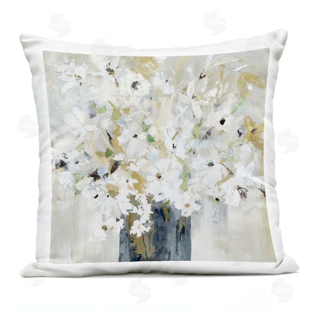 Lorenzo Collective Mindful White Florals Outdoor Quick-Dry Polyester Square Throw Pillow